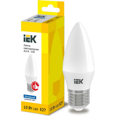 Лампа IEK LED ALFA C35 свеча 10Вт 230В 6500К E27 LLA-C35-10-230-65-E27