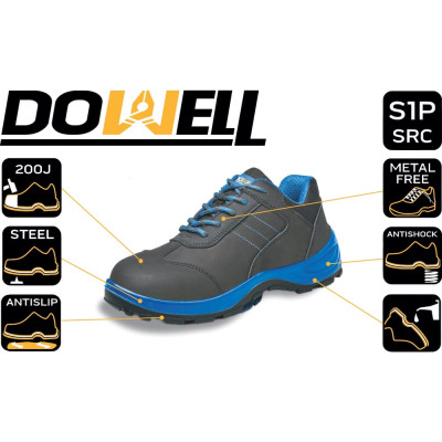 DOWELL Полуботинки рабочие стальной подносок, S1P SRC, иск. кожа, стальн. стелька, чёрный+синий, размер 41, D82157-41