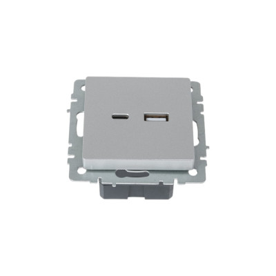 IEK Brite розетка usb a+c 18вт рю11-1-бра алюминий BR-U22-018-K47