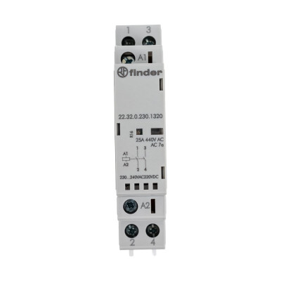 Модульный контактор Finder 2 NO, Механический индикатор + Светодиод, 223202301320