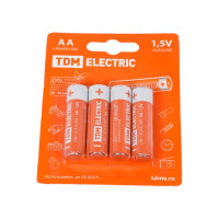Элементы питания TDM ELECTRIC LR6 AA Alkaline 1,5V BP-4 SQ1702-0003