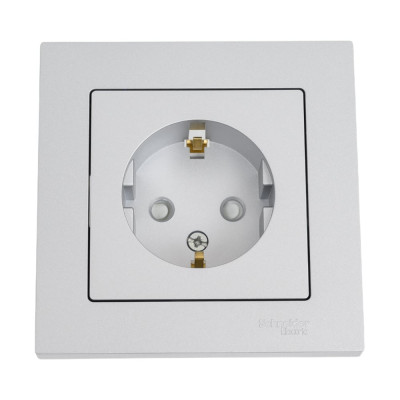 Розетка Systeme Electric AtlasDesign Алюминий с/з со шторками, 16А, в сборе SE ATN000344