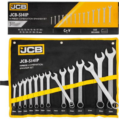 Комбинированные ключи JCB набор 14пр. (10, 12-19, 21, 24, 27, 30, 32мм) JCB-5141P(57160)
