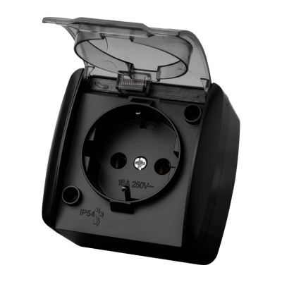 Розетка TDM ELECTRIC 2П+3 открытой установки IP54 16А с прозрачной крышкой графит "Селигер" SQ1818-0307