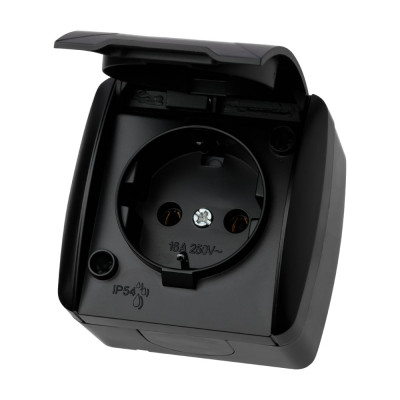 Розетка TDM ELECTRIC 2П+З открытой установки IP54 16А с крышкой графит "Селигер" SQ1818-0313