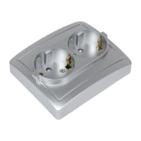 Двойная розетка Simon с заземлением Schuko с защитными шторками, 16А 250В, алюминий 1590451-033