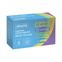 Скрепки Attache bright colours с полимерным покрытием, 28 мм, разноцветные, 100 штук в упаковке 1384140
