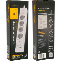 Сетевой фильтр Cablexpert exnovo, 4р, 16а, 4хusb, 3.4a, 2м, ур.защиты 4+, белый, коробка, EXN-4-U4-W-2