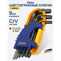 Ключи шестигранные KUBIS 9 шт, 1.5, 2, 2.5, 3, 4, 5, 6, 8, 10 мм, CrV 02-08-9009