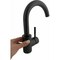 Смеситель для раковины/умывальника OUTE черный, нержавеющая сталь 210 мм, крепление на гайке, аэратор, керамический картридж T40301K-300