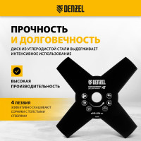 Диск для триммера 255x25.4 мм, толщина 1.6 мм, 4 лезвия Denzel 96366