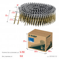 ЗУБР cnw 32 х 2.1 мм, барабанные гвозди рифленые, 14700 шт (305382-32)