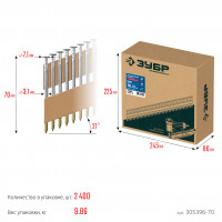 ЗУБР sn21 70 х 3.1 мм, реечные гвозди рифленые оцинкованные, 2400 шт (305396-70)