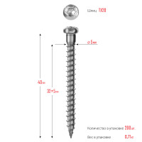 ЗУБР спк, 40 х 5 мм, tx20, цинк, 200 шт, саморез для перфорированного крепежа, профессионал (30061-50-40)