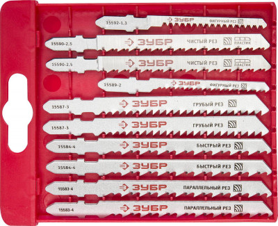 ЗУБР t-хвост., по дереву, пласт. бокс, 10 шт, набор полотен для лобзика (15580-h10)