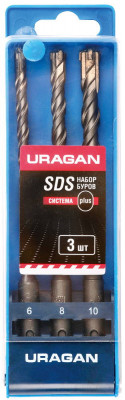 Uragan 3 шт: 5 х 160, 6 х 160, 8 х 160 мм, набор sds-plus буров (901-25554-h3)