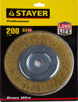Stayer 200 мм, витая стальная латунированная проволока 0.3 мм, щетка дисковая для ушм, professional (35122-200)