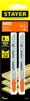 Stayer t101d, t-хвост., hcs сталь, по дереву/дсп/двп, шаг зуба 4 мм (6tpi), раб. длина 75 мм, 2 шт, полотна для лобзика, professional (15990-4)