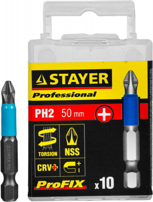 Stayer profix ph2, 50 мм, 10 шт, набор бит, professional (26203-2-50-10)