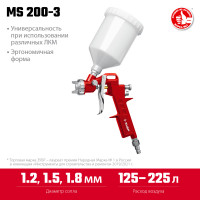 ЗУБР ms 200-3, 1.2, 1.5, 1.8 мм, пневматический краскопульт с верхним бачком (06458)