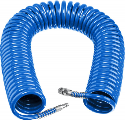 ЗУБР 20 м, 8 х 12 мм, 15 бар, воздушный спиральный шланг с фитингами рапид, профессионал (6472-20)
