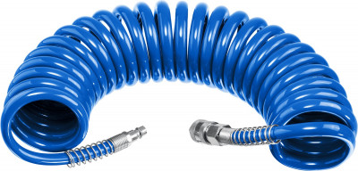 ЗУБР 5 м, 6 х 8 мм, 15 бар, воздушный спиральный шланг с фитингами рапид, профессионал (6473-05)