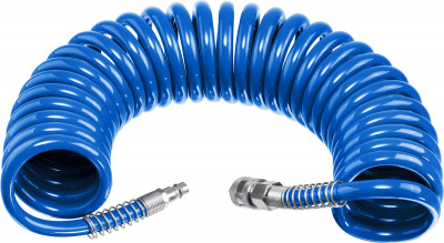 ЗУБР 10 м, 6 х 8 мм, 15 бар, воздушный спиральный шланг с фитингами рапид, профессионал (6473-10)