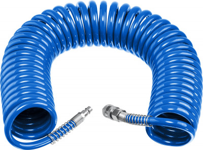 ЗУБР 15 м, 8 х 12 мм, 15 бар, воздушный спиральный шланг с фитингами рапид, профессионал (6472-15)