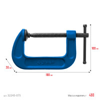 ЗУБР псс-80, 75 мм,чугунная струбцина тип с (g-образная), профессионал (32245-075)