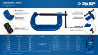 ЗУБР псс-130, 125 мм,чугунная струбцина тип с (g-образная), профессионал (32245-125)