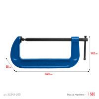 ЗУБР псс-200, 200 мм, чугунная струбцина тип с (g-образная), профессионал (32245-200)