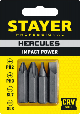 Stayer hercules, 36 мм, 4 шт, биты для ударной отвертки, professional (25667-s4)