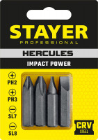 Stayer hercules, 36 мм, 4 шт, биты для ударной отвертки, professional (25667-s4)