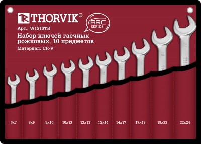 W1S10Tb набор ключей гаечных рожковых серии arc в сумке, 6-24 мм, 10 предметов