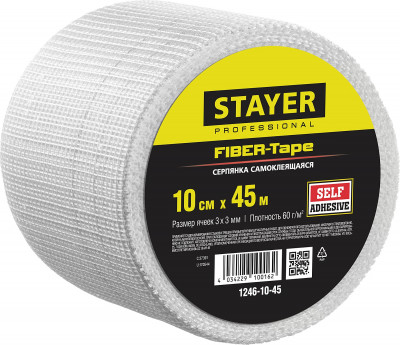 Stayer fiber-tape, 10 см х 45 м, 3 х 3 мм, самоклеящаяся серпянка, professional (1246-10-45)