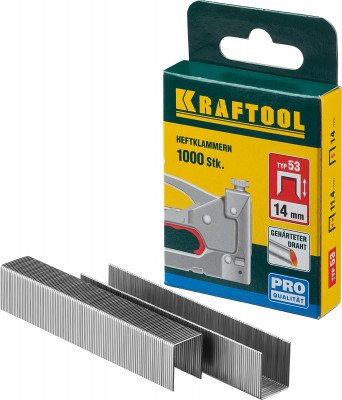 Kraftool тип 53 (a/10/jt21) 14 мм, 1000 шт, калибр 23ga, скобы для степлера (31670-14)