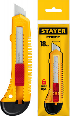 Stayer force, 18 мм, нож упрочненный из абс пластика со сдвижным фиксатором (0911)