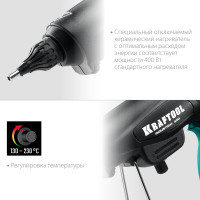 Kraftool industrial 400, d 11 - 12 мм, 50 г/мин, 130 - 230°c, электрический термоклеевой пистолет (06843-300-12)