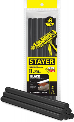 Stayer black, чёрные, 11 х 200 мм, 6 шт, клеевые стержни, professional (2-06821-d-s06)