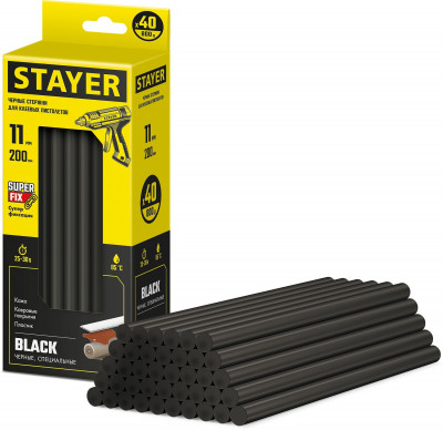 Stayer black, чёрные, 11 х 200 мм, 40 шт, клеевые стержни, professional (2-06821-d-s40)