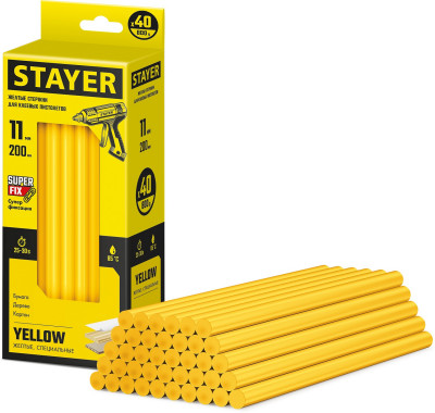 Stayer yellow, жёлтые, 11 х 200 мм, 40 шт, клеевые стержни, professional (2-06821-y-s40)