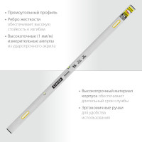 Stayer grand 2.5 м, точность 1 мм/м, 2 глазка, правило с уровнем и ручками, (10752-2.5)