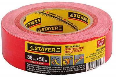 Армированная лента, stayer master 12084-38-50, универсальная, влагостойкая, 38мм х 50м, красная