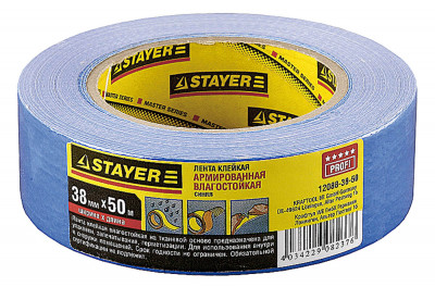 Клейкая лента, stayer profi 12088-38-50, универсальная, армированная, цвет синий, 38мм х 50м