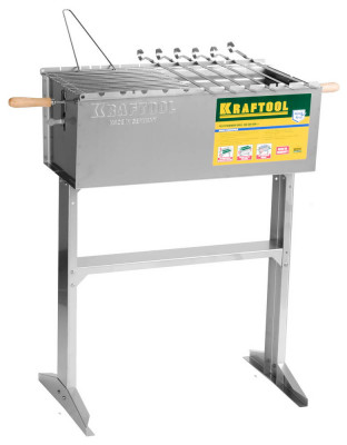 Kraftool 300 x 600 x 800 мм, 6 шампуров, 1 решетка, поддон для угля, стационарный мангал (68320)