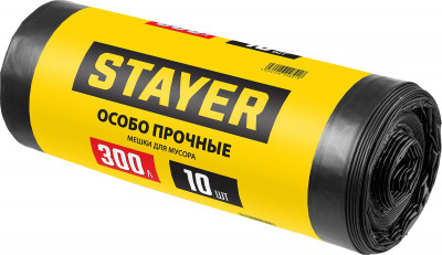 Stayer heavy duty, 300 л, 10 шт, черные, особопрочные, строительные мусорные мешки (39157-300)