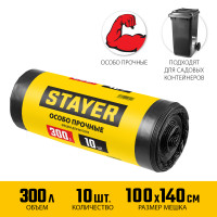 Stayer heavy duty, 300 л, 10 шт, черные, особопрочные, строительные мусорные мешки (39157-300)