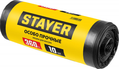 Stayer heavy duty, 360 л, 10 шт, черные, особопрочные, строительные мусорные мешки (39157-360)