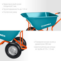 Grinda gp-1, кузов увеличенного объема 260 л, г/п 120 кг, ударопрочный пластик, тачка садовая proline (422401)