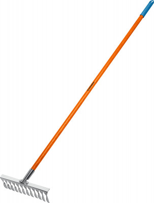 Grinda ps-12 fiber, 380 х 100 х 1530 мм, 12 витых зубцов, нержавеющая сталь, фибергласовый черенок, садовые грабли, proline (39482-12)
